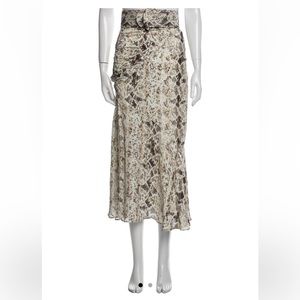 Nicholas Ruched Snake-skin print Silk Chiffon Midi Skirt with belt